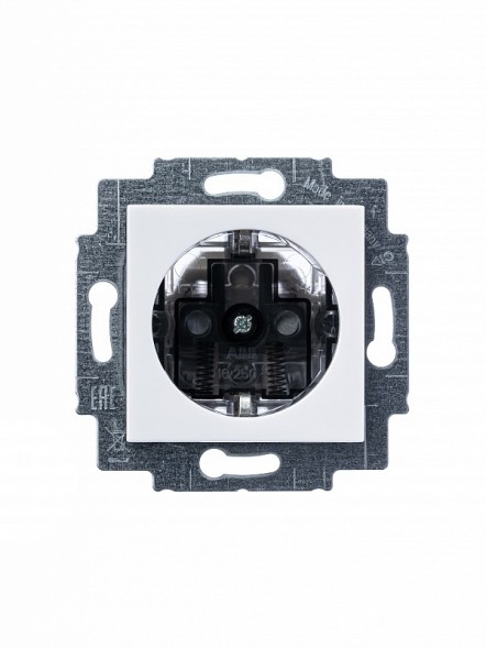 Розетка ABB Levit белый / дымчатый чёрный с заземлением со шторками 16А 2CHH203457A6062 5520H-A03457 62W