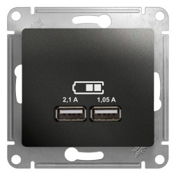 USB Розетка A+A,5В/2,1 А, 2х5В/1,05 А, механизм Schneider Electric Glossa Антрацит GSL000733