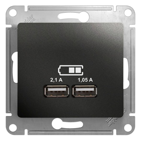 USB Розетка A+A,5В/2,1 А, 2х5В/1,05 А, механизм Schneider Electric Glossa Антрацит GSL000733