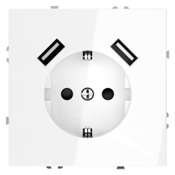 Розетка встраиваемая VOLTUM S70 с заземлением и защитными шторками, 16А, с USB, A+A, (белый глянцевы