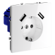 Розетка встраиваемая VOLTUM S70 с заземлением и защитными шторками, 16А, с USB, A+A, (белый глянцевы