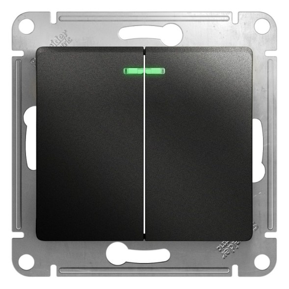 2-клавишный Выключатель с подсветкой, сх.5а, 10АХ, механизм Schneider Electric Glossa Антрацит GSL000753