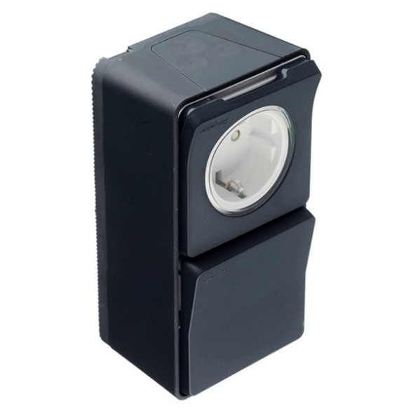 Блок розетка Schneider Electric с крышкой 2П+3 + переключатель Mureva Styl IP55 Антрацит MUR36024