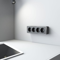 Розетка четверная с заземлением и шторками Gallant черный/хром W5072258