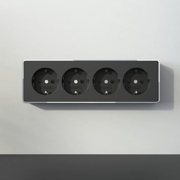 Розетка четверная с заземлением и шторками Gallant черный/хром W5072258