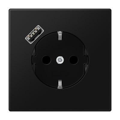 Розетка Jung LS серия матовый чёрный графит SCHUKO® с USB-интерфейсом с 1 USB-портом типа A LS1520-18ASWM