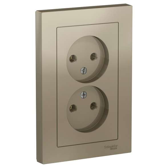 Розетка Schneider Electric Atlasdesign Шампань двойная без заземления,16А, в сборе ATN000520