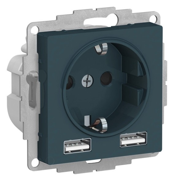 ATN000830 AtlasDesign SO + USB розетка A+A, 5В/2,4 А, 2х5В/1,2 А, изумруд Schneider Electric