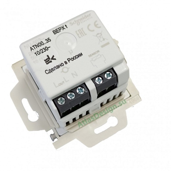 ТЕРМОСТАТ Schneider Electric Atlasdesign Белый ТЕРМОСТАТ электрон. теплого пола с датчиком, 10A, механизм ATN000135