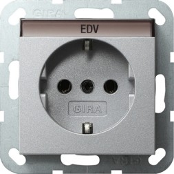 Розетка Gira Event Алюминий с заземляющими контактами и полем для надписи 045726
