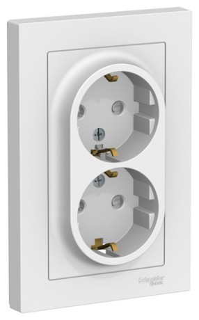 ATN001326 Atlasdesign РОЗЕТКА двойная с заземлением со шторками, 16А, в сборе, ЛОТОС Schneider Electric