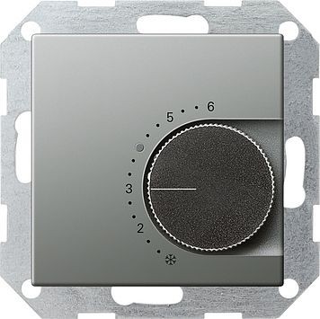 Терморегулятор Gira E22 Сталь с переключающим контактом на 24V/5 (2)A 039720