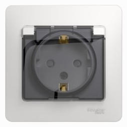 Розетка с заземлением со шторками с крышкой, 16А, IP44 в сборе Schneider Electric Glossa Белый GSL000148