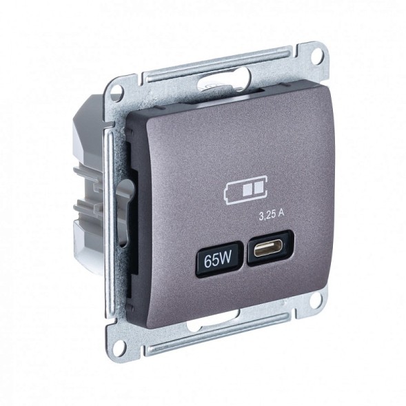 USB Розетка тип-C 65W высокоскор.заряд. QC, PD, механизм Schneider Electric Glossa Сиреневый туман GSL001427