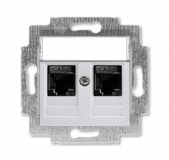 Розетка телефонная ABB Levit серебро двойная 2хRJ45 категория 6 2CHH296118A6070 5014H-A61018 70W