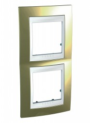 Рамка Schneider Electric Unica Хамелеон Золото / Белый 2 поста вертикальная MGU66.004V.804