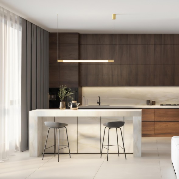 Светильник подвесной AURA, 25 Вт, 3000К, 1200x40x1500 мм, алюминий+стекло, бронза