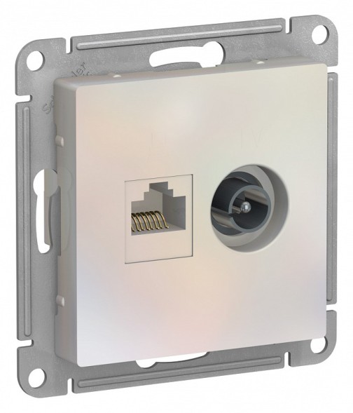 Розетка Schneider Electric Atlasdesign Жемчуг двойная ТВ + компьютерная RJ45, кат. 5Е ATN000489