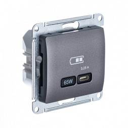 USB Розетка тип-C 65W высокоскор.заряд. QC, PD, механизм Schneider Electric Glossa Графит GSL001327