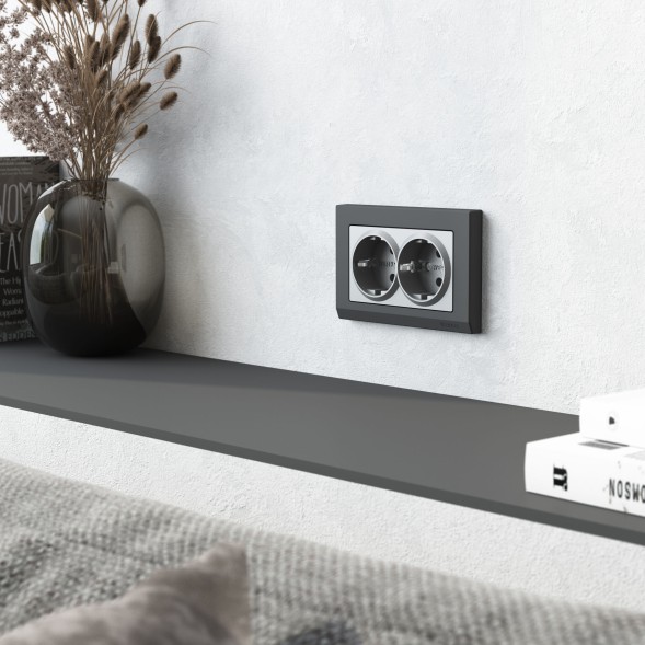 Рамка из поликарбоната для двойной розетки Stark графит матовый Werkel W0081864