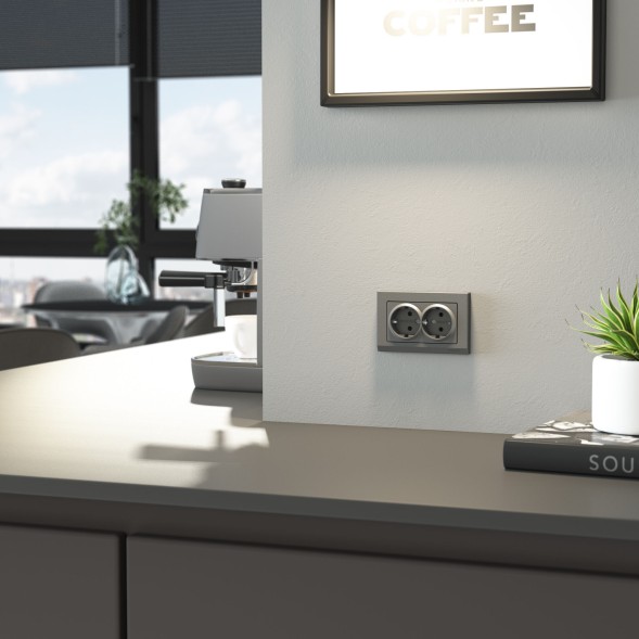 Рамка из поликарбоната для двойной розетки Stark графит матовый Werkel W0081864