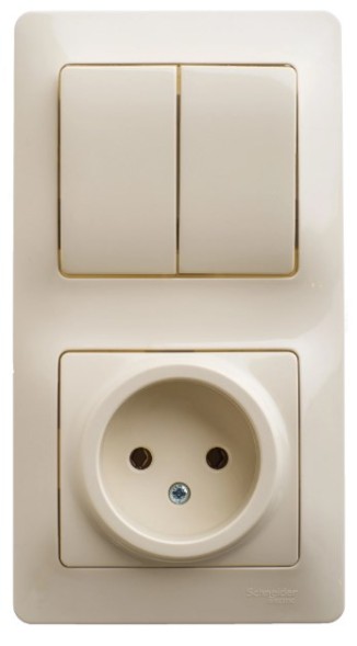 БЛОК: Розетка + 2-клавишный Выключатель Schneider Electric Glossa Бежевый GSL000272