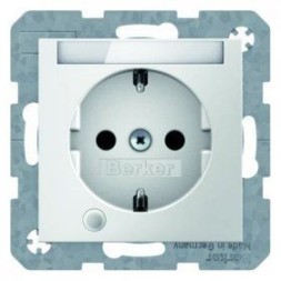 Штепсельная розетка Berker R.1 полярная белизна, с блеском SCHUKO с контрольной лампой, полем для надписи 41108989