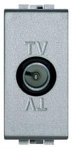 Экранированная TV розетка Bticino Living Light Алюминий проходная 1 модуль, &quot;папа&quot; NT4202P