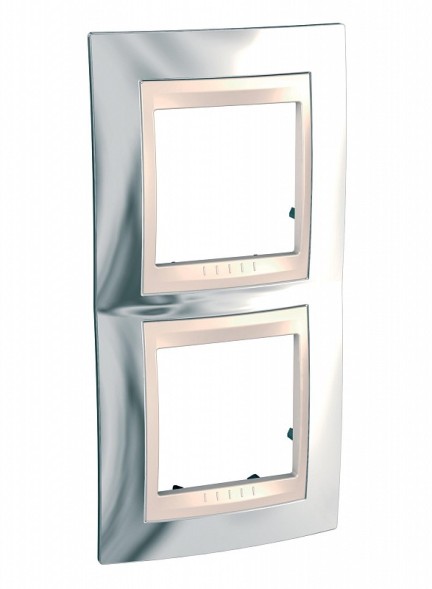 Рамка Schneider Electric Unica Хамелеон Серебро / Бежевый 2 поста вертикальная MGU66.004V.510