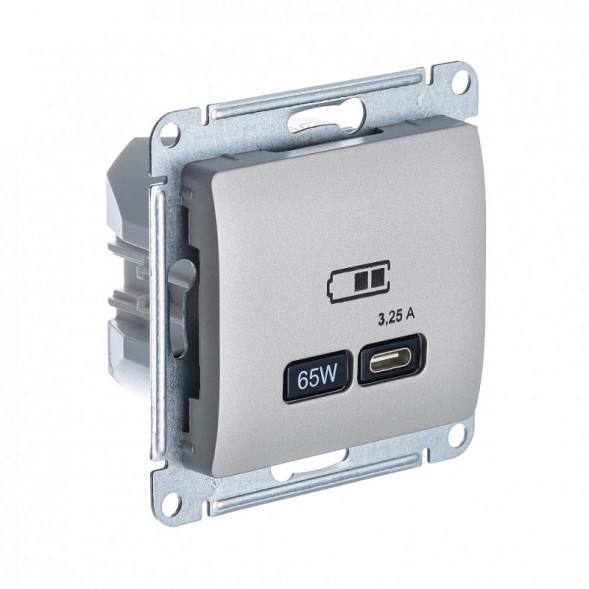 USB Розетка тип-C 65W высокоскор.заряд. QC, PD, механизм Schneider Electric Glossa Платина GSL001227