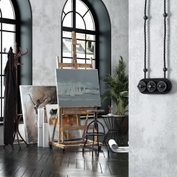 Выключатель на 4 положения двухклавишный Vintage черный матовый/хром W5822051