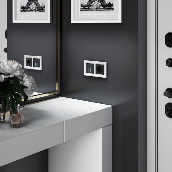 Розетка с заземлением, шторками и USBх2 (черный матовый) Werkel W1171508