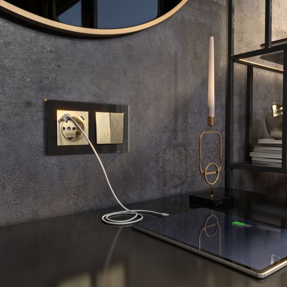 Выключатель двухклавишный (шампань рифленый) Werkel W1120010