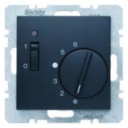 Регулятор температуры помещения Berker B.7 антрацит, матовый 24 В с размыкающим контактом, центральной панелью, одноклавишным выключателем и светодиодом 20311606