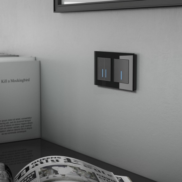 Сенсорный выключатель двухклавишный с подсветкой 1000 Вт (черный) Werkel W4520008