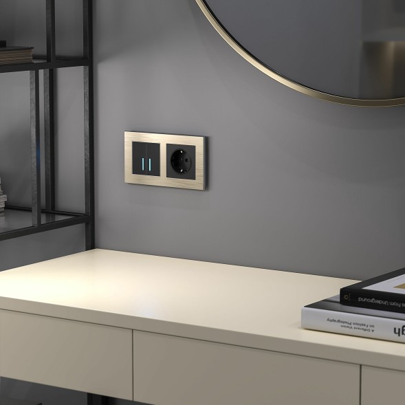 Сенсорный выключатель двухклавишный с подсветкой 1000 Вт (черный) Werkel W4520008