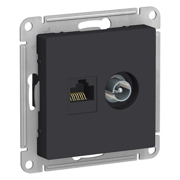Розетка Schneider Electric Atlasdesign Карбон двойная ТВ + компьютерная RJ45, кат. 5Е ATN001089