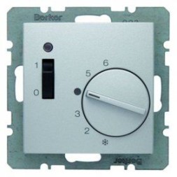 Регулятор температуры помещения Berker B.7 алюминий, матовый 24 В с размыкающим контактом, центральной панелью, одноклавишным выключателем и светодиодом 20311404