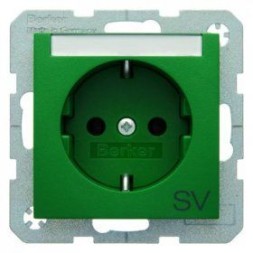 Штепсельная розетка Berker R.1 зеленый, матовый SCHUKO с символом и полем для надписи 47501913