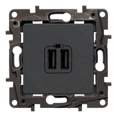 Зарядное устройство Legrand Etika антрацит с двумя USB разьемами 240В/5В 2400мА 672694