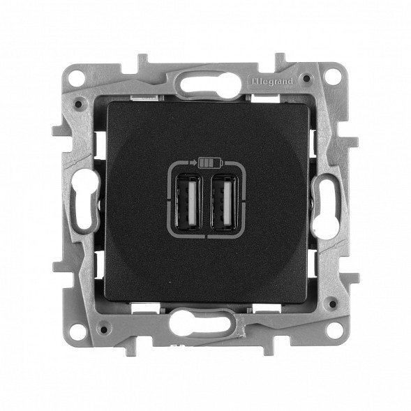 Зарядное устройство Legrand Etika антрацит с двумя USB разьемами 240В/5В 2400мА 672694