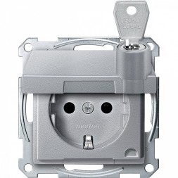 Механизм розетки Merten M-серия алюминий SCHUKO с крышкой, запираемой различными замками MTN2315-0460