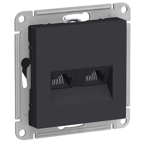 Розетка Schneider Electric Atlasdesign Карбон двойная компьютерная RJ45+RJ45, кат.5E, механизм ATN001085