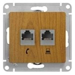 Розетка двойная RJ11+RJ45, кат.5E, механизм Schneider Electric Glossa Дуб GSL000585