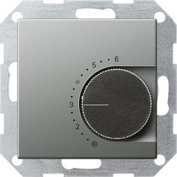 Терморегулятор Gira E22 Сталь с переключающим контактом 230/5 (2) A 039620