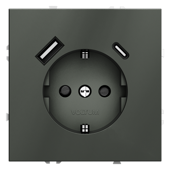Розетка встраиваемая VOLTUM S70 с заземлением и защитными шторками, 16А, с USB, A+С, (титан)