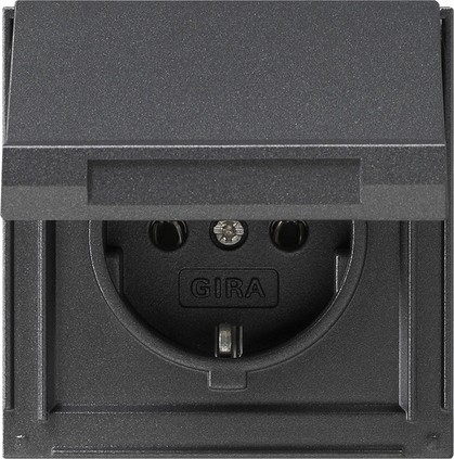 Розетка Gira TX44 Антрацит с заземляющими контактамии крышкой 045467