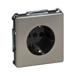 Механизм розетки Merten Artec сталь с заземлением со шторками MTN2300-4146