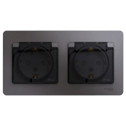 Розетка двойная с заземлением, со шторками, в сборе IP44 Schneider Electric Glossa Графит GSL001347
