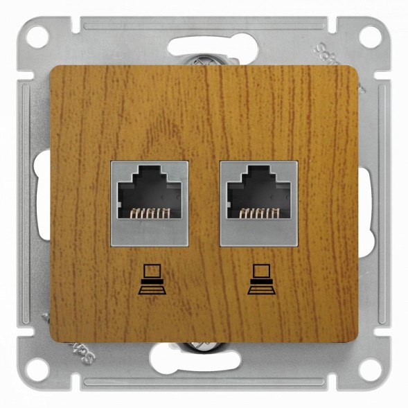 Розетка двойная компьютерная RJ45+RJ45, кат.5E, механизм Schneider Electric Glossa Дуб GSL000585KK